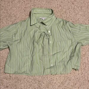 Green Striped Cropped Button-Up